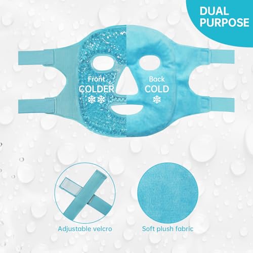 ZNÖCUETÖD YunQiXin Blue: Face Eye Mask Ice Pack With Foam Earplugs, Reduce Puffiness, Bags Under Eyes, Puffy Dark Circles, Hot/Cold Pack With Soft Plush Backing For Woman ,1 Count