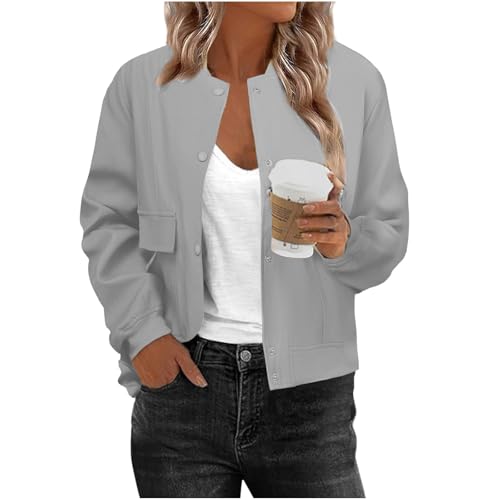 Women Bomber Jacket Casual Button Down Jackets Shackets With Pocket Outwear Long Sleeve Solid Color Outerwear2