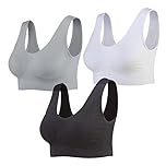 Lemef 3-Pack Seamless Sports Bra Wirefree Yoga Bra with Removable Pads for Women (Large, Black&White&Grey)