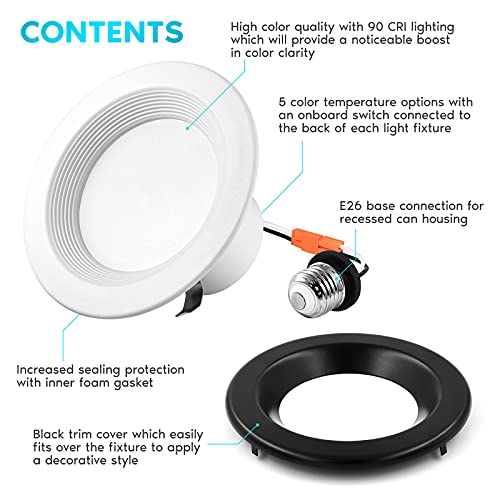 Luxrite 4 Inch Led Recessed Can Lights, 10W=60W, Cct Color Selectable 2700K | 3000K | 3500K | 4000K | 5000K, Dimmable Retrofit Downlights, 750 Lumens, Energy Star, Wet Rated, Black Trim, Ic Rated #TOP2