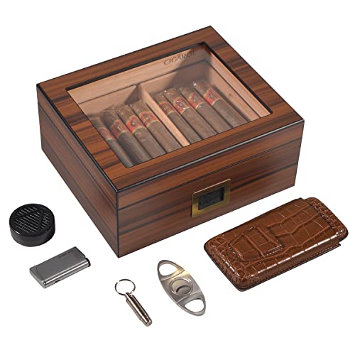 Handcraft Cigar Kits with Cutter and Lighter, Luxurious Humidor Cigar Box Hold 30-50 Cigars 100% Cedar Wood Case with Digital Cigar Hygrometer/Travel humidorâ€“CIGAIOL