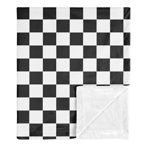 Image of Sweet Jojo Designs Soft Baby Blanket (Black /White Gingham Checkered Plaid) for Boys /Girls, Infant, Newborns, Toddler 30x36in - Stroller Swaddle Security Receiving Blankets Minky (Vintage Checkerboard)