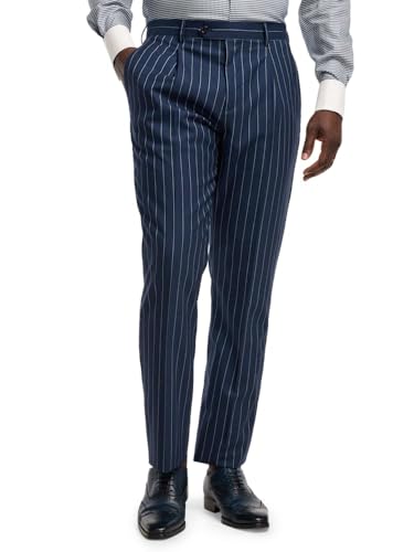 Paul Fredrick Men's Wool Stretch Stripe Single Pleat Suit Pants2