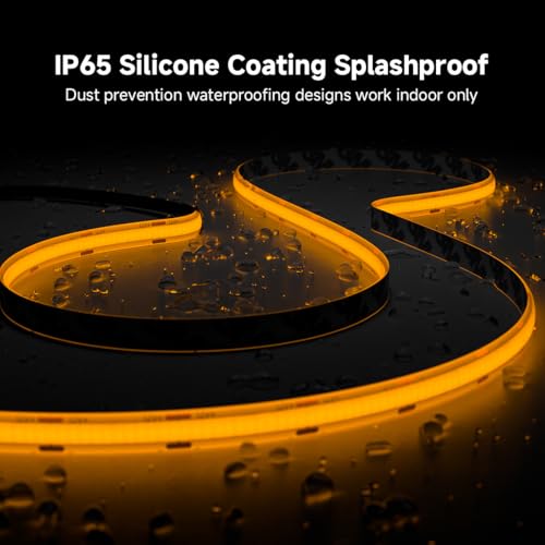 Image of BTF-LIGHTING FCOB IP65 Waterproof Orange Color COB LED Strip 16.4FT DC24V 480LED /m 8mm Width Flexible High Density CRI 90+ Dimmable LED Light for Home Indoor Decor(No Controller or Adapter)