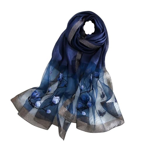 WEIGEER - Silk Scarf Women Seidenschals Damen Shawl Satin Natural Pure Hijab Thin Masks Silk Cloth Luxury Binder Senior Handmade Seidentuch Damen Muslin Lotus Beach Scarf 180 * 70CM (Bleu)