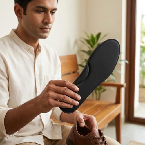 Image of Memory Foam Insole with 7.5-Inch Orange-Black Green- Blue- Yellow MultiColor Shoe Horn | Soft Cushion Foot Pad for Men & Women + Portable Travel Helper for Easy Wearing |Tree Combo (Black, 8)