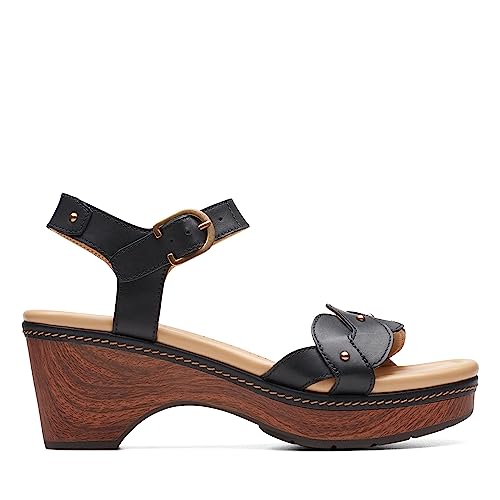 Clarks Seannah Way Sandale Cale Femme en cuir noir et semelle ergonomique