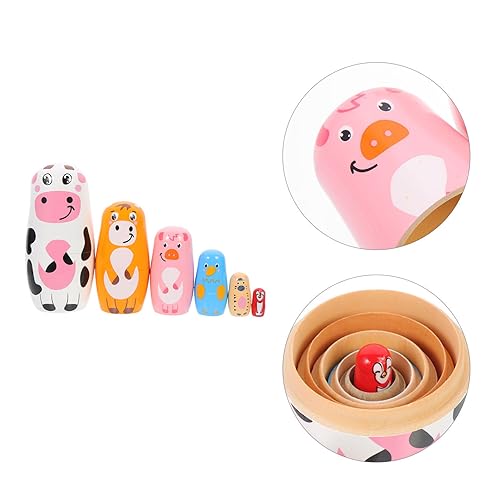 Ciieeo 1 Satz Russische Matrjoschka-Puppen Aus Holz Zum Stapeln Ineinander Verschachtelt 6-Teilig Niedliches Cartoon-Tiermuster Für Kinder Weihnachten Und Geburtstag