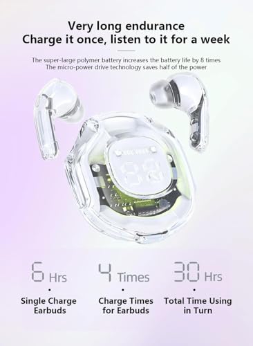 Image of AVASHYAA TECH Ultrapodspro In Earbuds, Gaming Earbuds With RGB LED Gaming Design. 30 Hours Playtime, Bluetooth 5.3 + ENC Clarity, 13Mm HD BASS Drivers, IPX7 Sweat-Proof,Built-In Mic For Android & Ios (White)