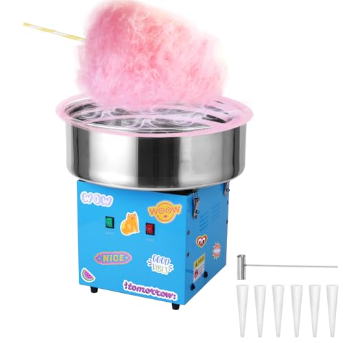 Commercial Cotton Candy Machine Blue 1100W Electric Candy Floss Maker for Kids with Stainless Steel...