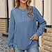 Kenhansion Women's Button Up Long Sleeve Henley Tops Casual Loose Tunic Pullover Sweatshirt Slit Shirts Fall Winter Outfits (Blue,Large)