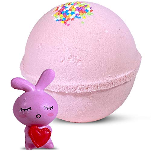 1 Bubble Bath Bomb For Kids With Surprise Toy Bunny With Heart Inside - Natural Ingredients Safe For Sensitive Skin - Moisturizing Coconut And Olive Oils And Fruity Bubble Gum Aroma #TOP1