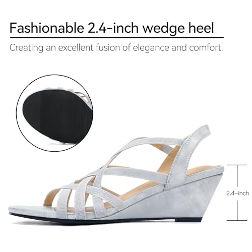 Women's Wide Width Wedge Sandals Wedding Party Dress Sandals Elastic Strap Open Toe Low Heel Comfortable Casual Summer Shoes2