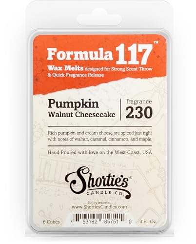 Shortie's Candle Company Pumpkin Walnut Cheesecake Wax Melts - Formula 117-1 Highly Scented 3 Oz. Bar - Made with Natural Oils - Bakery & Food Air Freshener Cubes Collection