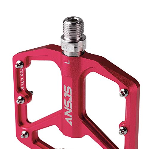 Ansjs Mountain Bike Pedals Mtb Pedals Bicycle Flat Pedals Aluminum 9/16" Sealed Bearing Lightweight Platform For Road Mountain Bmx Mtb Bike (Red) #TOP3