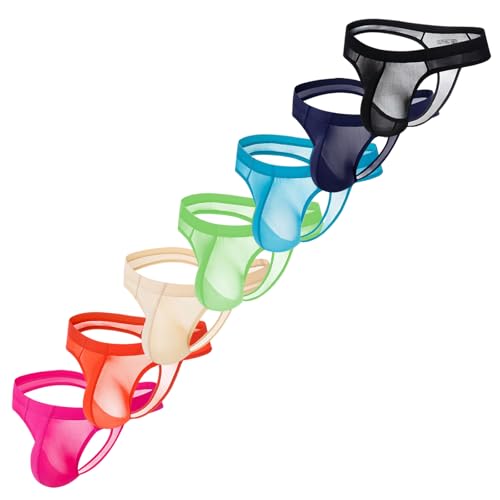 Men's Ice Silk Thongs Underwear See Through Bikini Underwear Low-Rise Backless T-Back Briefs 3-7 Pack