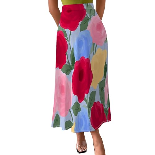 Women's Flowy Flared Ruffle Boho Long Skirt High Waist Casual Flowy Swing Pleated A Line Beach Midi Skirts2