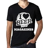 Homme Tee-Shirt Col V J'aime La Bière Et Les Magazines – I Love Beer and Magazines – T-Shirt Vintage Noir Profond XL