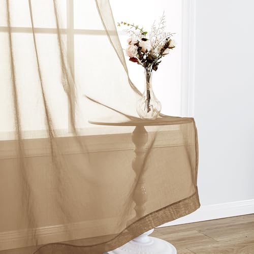Cortinas transparentes degradadas de lino sintético con ojales para ventana de salón 2 paneles 52x96 4