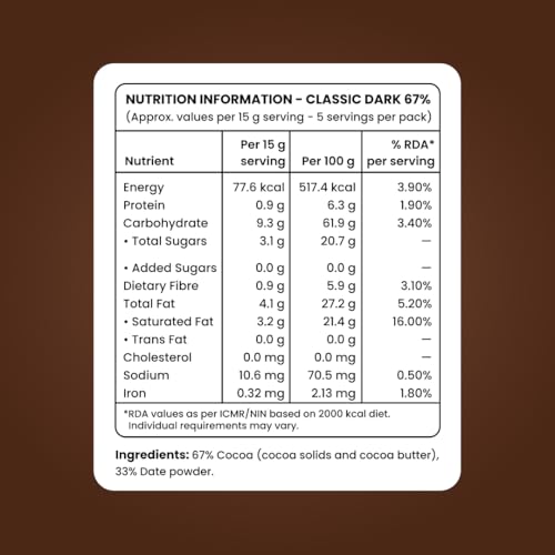 Image of NoirDate Classic Dark Chocolate - 75g, Bean to Bar, Sweetened with Dates, Refined Sugar Free, Clean Label, Healthy & Tasty Guilt-Free Indulgence, Vegan, Antioxidants Rich, (Pack Of 1)