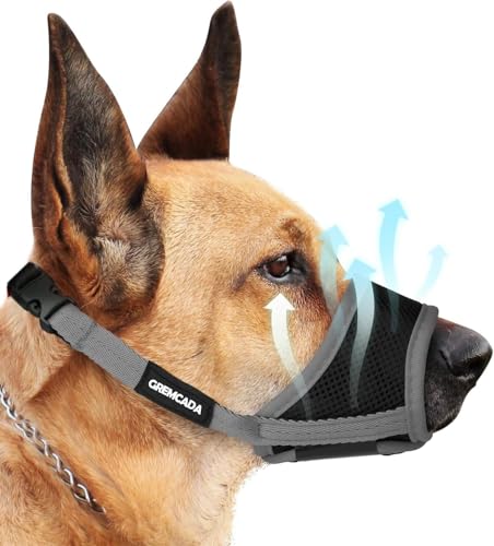 Dog Muzzle for Small Medium Large Dogs - Soft Nylon Breathable Muzzle with Air Mesh, Adjustable Loop, Anti-Dropping Design for Biting, Barking, Chewing, Labrador, German Shepherd, Chihuahua (Grey,L)