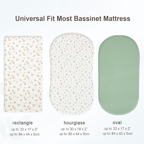 Image of david's kids 3 Pack Bassinet Sheets, Ultra Soft Breathable Comfortable Baby Sheet Set for Boys Girls Neutral, Univeral Fit for Most Cradle and Bassinet Mattress, Leaf & Floral