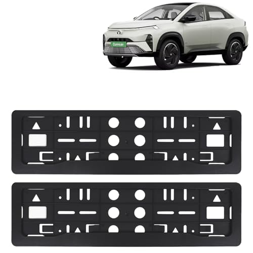 Image of KINGSWAY Curvv EV Car Number Plate Frames for All 2024 Onwards Models of Tata Car Registration Plate Holders, Black Licence Plate Covers (Front and Rear), Universal Size 51.5 x 14.5 cm
