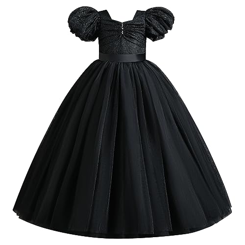 IDOPIP Flower Girl Sequin Lace-up Bow Dress for Kid Wedding Bridesmaid Pageant Party Formal Long Gown Communion Tulle Dresses2