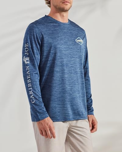 CARIBBEAN JOE Men's Standard Rash Guard, Logo Long Sleeve Sun Protection Swim, Beach and Fishing T-Shirt Top4