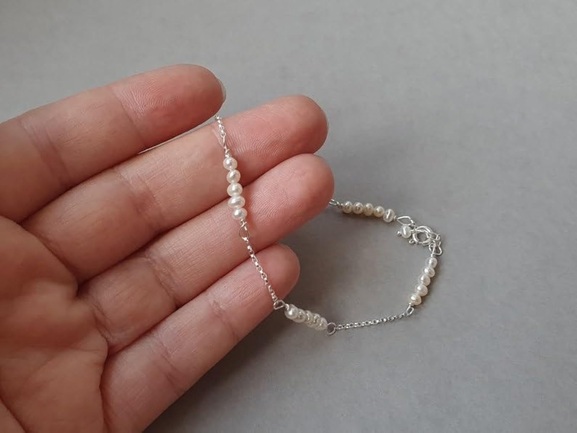 Cultured Pearl Rondelle Beaded Bracelet with Silver Lock, Adjustable