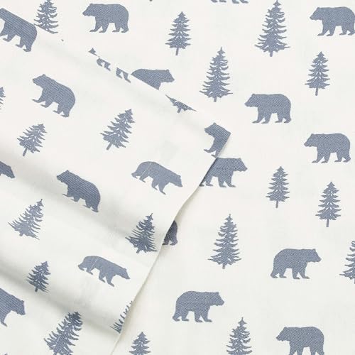Image of Eddie Bauer - Flannel Sheets Twin Size, Anti-Pilling & Wrinkle Resistant Cotton, Touchably Soft for All-Season Comfort - Bed Sheets with Matching Pillowcase & Fitted Sheet (Bears and Trees Blue)