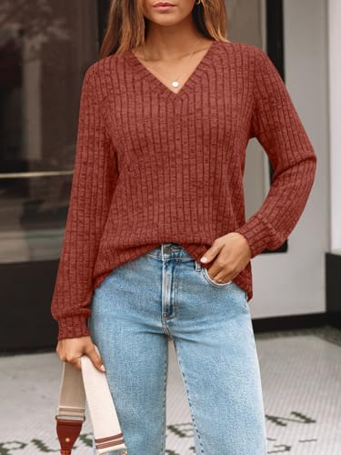 Image of AUTOMET Womens V Neck Long Sleeve Shirts Fall Tops 2026 Lightweight Sweater