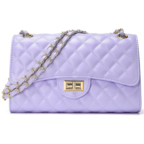 Quilted Leather Crossbody Bags for Women Trendy Ladies Shoulder Purse Satchel HandBag with Chain Strap