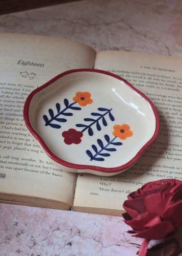 Image of WEAVING HOMES Floral Bloom Handmade Dessert Plate Ceramic Plates to Serving Plates, Kitchenware Plates, Handmade Plates Microwave Safe, Size: 11 cm Microwave & Dishwahsher Safe (Set of 1)