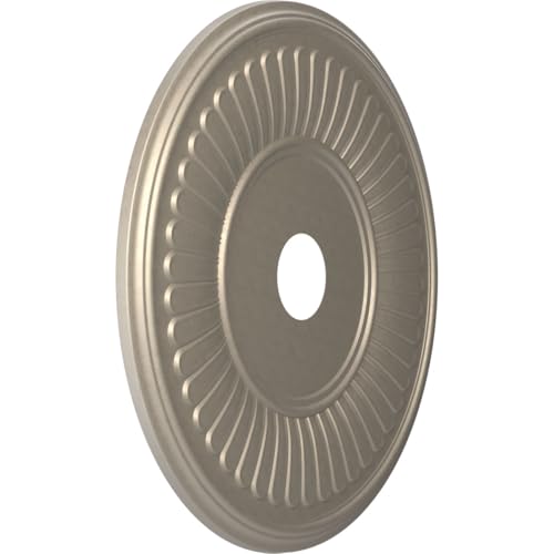 Image of Ekena Millwork CMP22BECSV Berkshire Thermoformed PVC Ceiling Medallion (Fits Canopies up to 10 1 /8 inch), 22 inchOD x 3 1 /2 inchID x 1 inchP, Metallic Silver Metallic