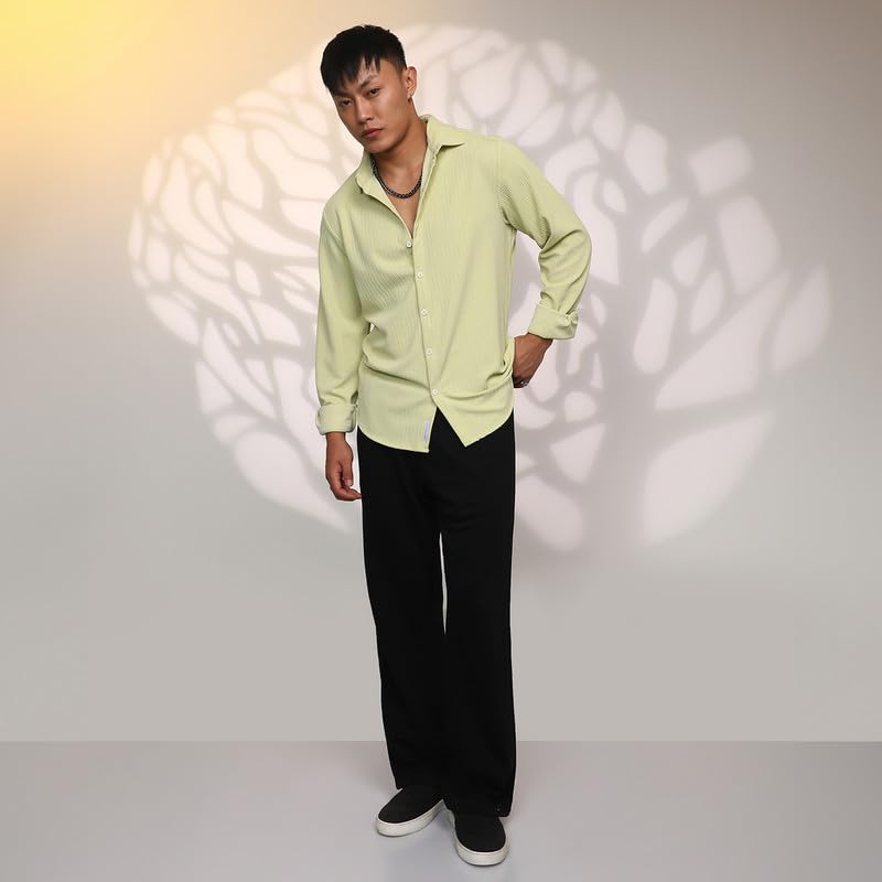 Image of CAHOOT Men's Veined-Textured Shirt | Casual Wear | Spread Collar | Long Sleeve | Button Closure | Shirt Crafted with Comfort Fit for Everyday Wear