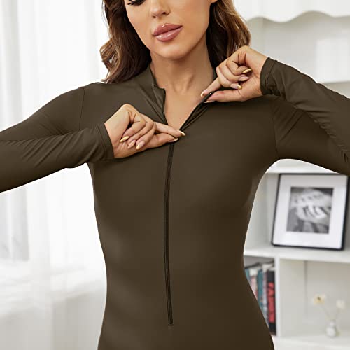 Image of speerise Women's Jumpsuits Long Sleeve Zipper Turtleneck One Piece Bodycon for Yoga Clubwear