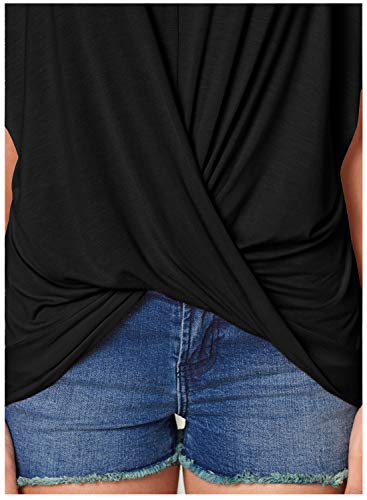 LEIYEE Womens Summer Cold Shoulder Tops Short Sleeve Front Twist Knot V Neck T Shirts Draped Blouses4