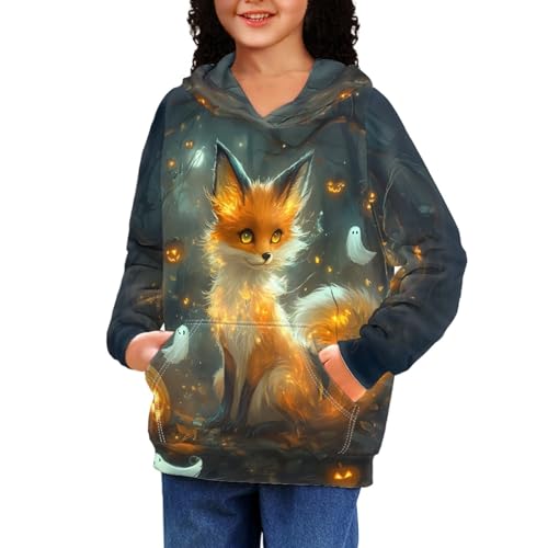 Unisex Kids Halloween Hoodie Boy Girl Cute Fox Print Hooded Pullover Pocket Sweatshirt4