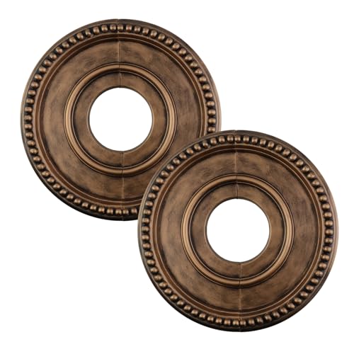 Image of PU Ceiling Medallions 2Pcs, 12.4 Inches x 3.86 Inches, Bronze Tone | Whole Cover Type, Fits 3.86 Inches Canopy, European Vintage Carving Style, Synthetic Foam Construction for Easy Installation