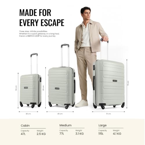 Image of SNITCH Loop Medium Size Grey Polypropylene Hard Travel Suitcase - Suitcase Medium Size & Luggage with 4 Wheels, Secure Lock & Free Shoe Bag