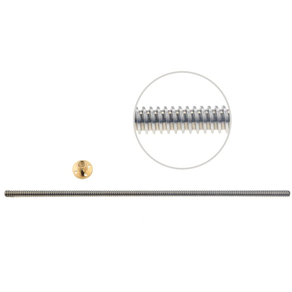 Tornillo de paso helicoidal T10 Tornillo de acero inoxidable 304 con tuerca de latón(P=2mmxL=12mmx500mm)