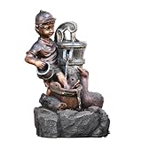 卓上の噴水 模造銅樹脂製小型噴水、アヒルに餌をやるいたずらっ子、循環水、ヨーロピアンスタイルの装飾品 デスクトップ噴水