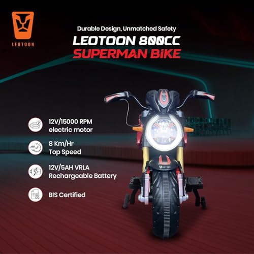 Image of 800cc Superman Bike | 12V /5AH Battery | 12V /15000 RPM 2 Motors | Hand Accelerator | with Bluetooth | Key Start | Dazzling LED Wheels | Multimedia Fun | BIS Certified | (Superman) (3-10 Years)