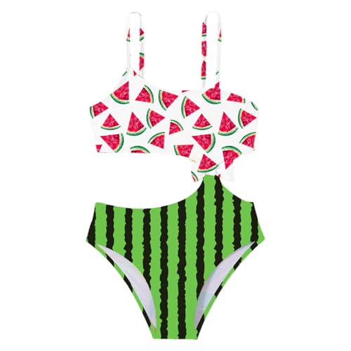 Kids Girls One Piece Summer Beach Swimsuit Tropical Graphic Sleeveless Cutout Spaghetti Straps Swimwear
