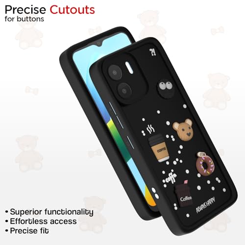 Image of Pikkme Back Cover for Redmi A1 / Redmi A2 | Cute Fun Cartoon 3D Bear Silicone Full Body Protection Bumper Cover (Black)
