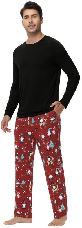 WiWi Pajamas for Men Viscose Bamboo Super Soft Long Sleeve Pj Set Cooling Crew Neck Loungewear with Pockets S-XXL - Image 4