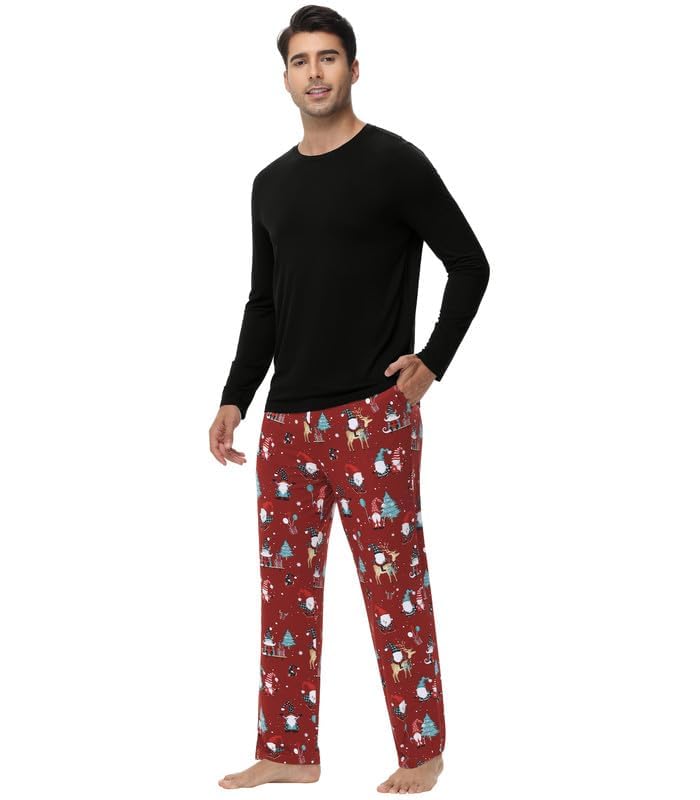 WiWi Pajamas for Men-Viscose Made from Bamboo,Long Sleeve Pj Set Crew-Neck Pajama Sets Comfy Loungewear S-XXL4