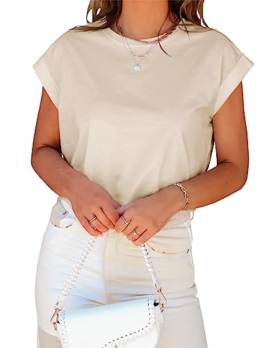 Image of Tankaneo Womens Short Sleeve Cropped T-Shirts Summer Rolled Dolman Sleeve Crop Tops Casual Round Neck Solid Short Basic Tees