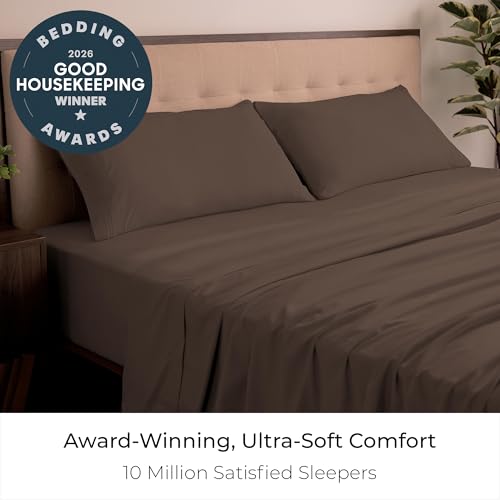 Image of Mellanni King Sheets Set - 4 PC Iconic Collection Bedding | Hotel Luxury, Extra Soft, Cooling Bed Sheets - Wrinkle, Fade, Stain Resistant (King, Brown)